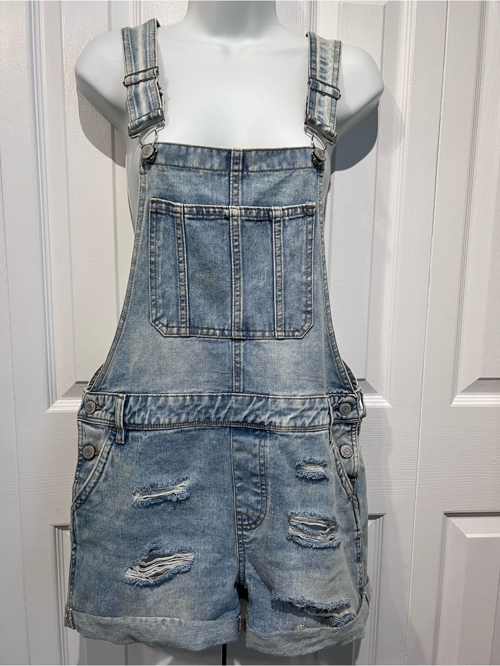 Bluenotes‎ Shortalls Light Wash Distressed Cotton Denim Size M